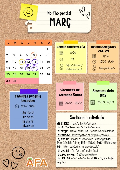 Calendari activitats març 2026