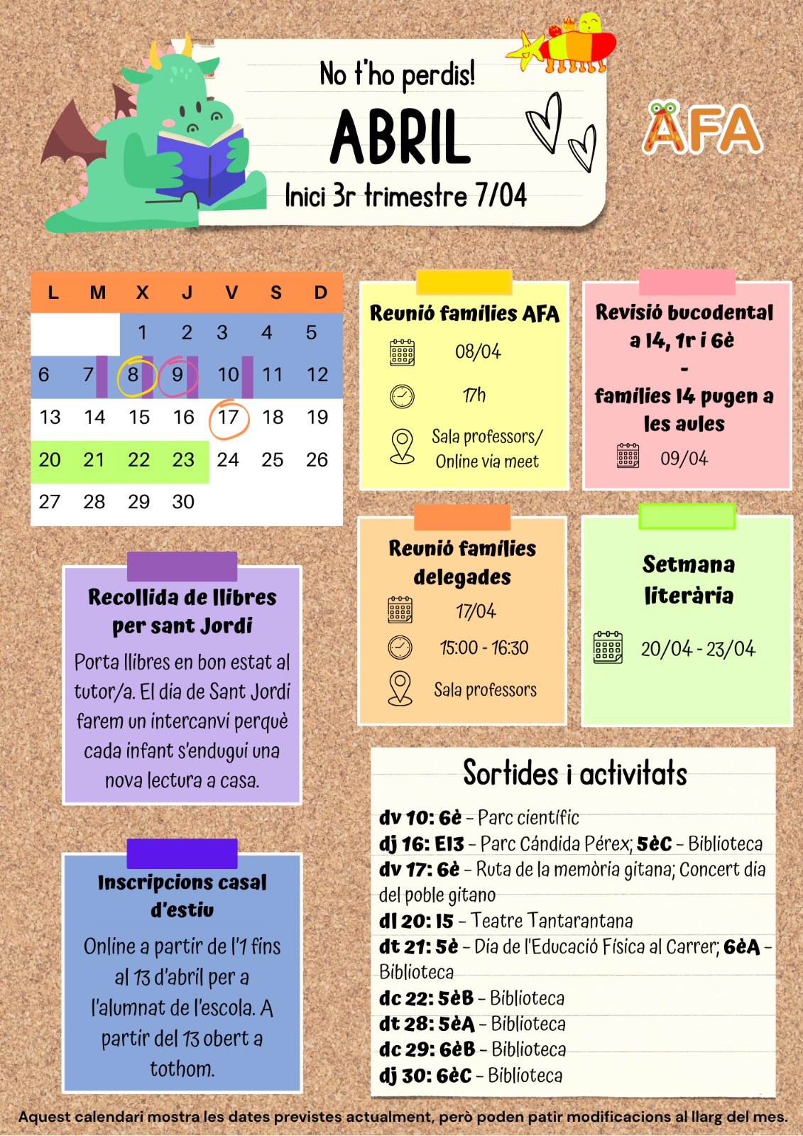 Calendari activitats abril 2026