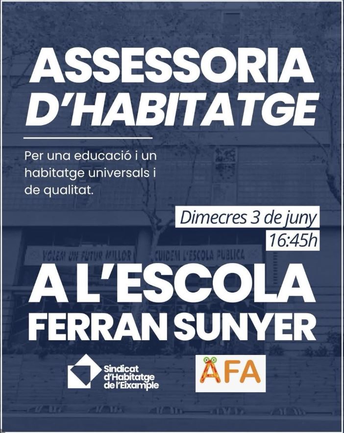El Sindicat d’Habitatge de l’Eixample obre una assessoria d’habitatge a l’Escola Ferran Sunyer